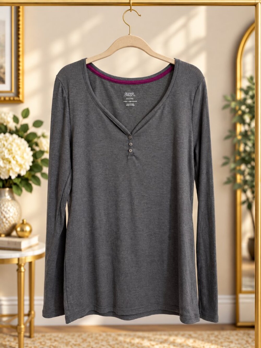 Gilligan & O’Malley Gray Henley Long Sleeve Sleep Top XXL